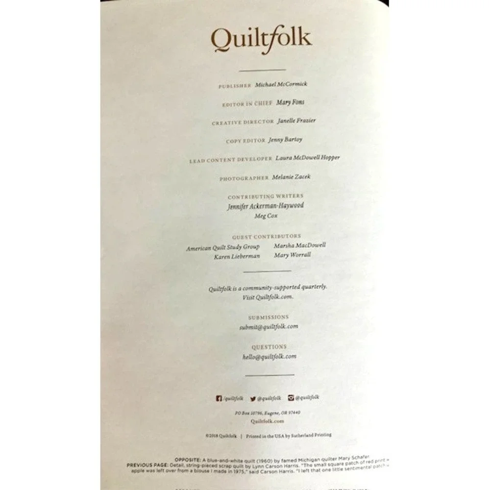 QUILTFOLK Magazine Back Issue 08‎ MICHIGAN Folkart Quilting Quilt Folk 2018